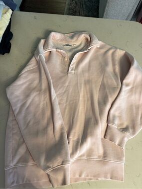 TNA Aritzia Boyfriend-Fit Quarter Button Pullover in Pale Pink
